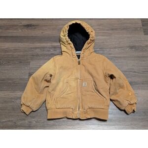 Carhartt‎ Kids 3T Brown Canvas Hooded Zip Up Jacket Workwear READ